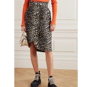 Ganni asymmetrical leopard print denim wrap skirt